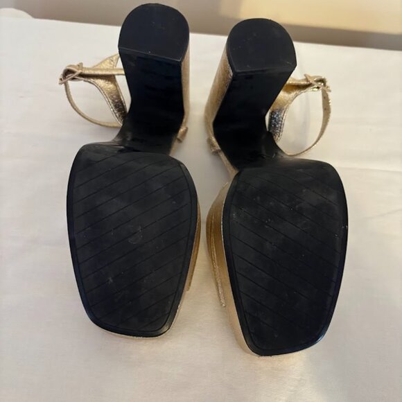 ZARA Gold Metallic Platform Heeled Shoes - Size EU 38-US 7.5 - Picture 5 of 11